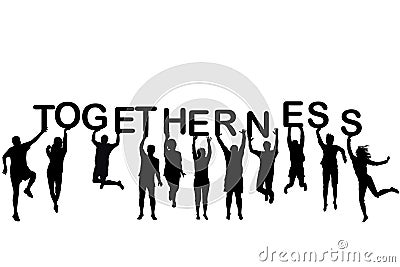 People silhouettes holding letter with word Togetherness Vector Illustration