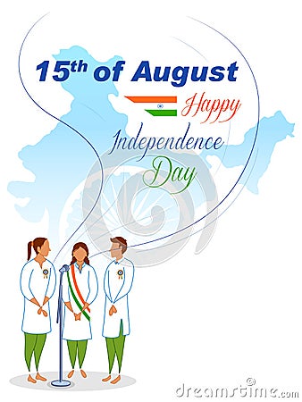 People singing and celebrating 15th August Happy Independence Day of India Vector Illustration