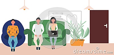 People sit waiting for an appointment with the dentist, advertising banner, illustration for medical sites, journalistic materials Vector Illustration