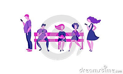 People are sitting on a bench Vector Illustration