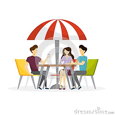 People sitting in cafe and drink coffee. Friends Vector Illustration