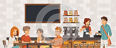 People sitting in a coffee shop. Vector Illustration