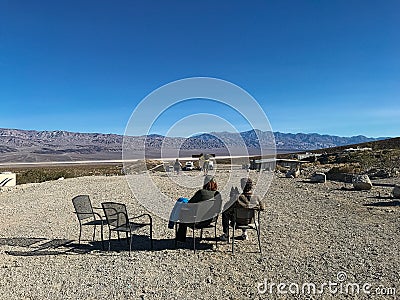 People are sitting Near Panamint Springs campground, Death Valley National Park Editorial Stock Photo