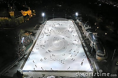 People skating on the ice rink in Budapest Stock Photo