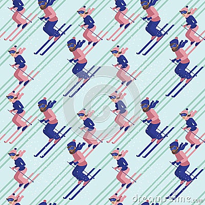 People skiing seamless pattern Vector Illustration