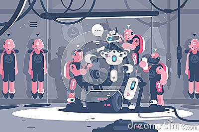 People slaving robotic boss Vector Illustration