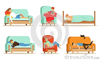 People Sleeping In Different Positions At Home Vector Illustrations Vector Illustration