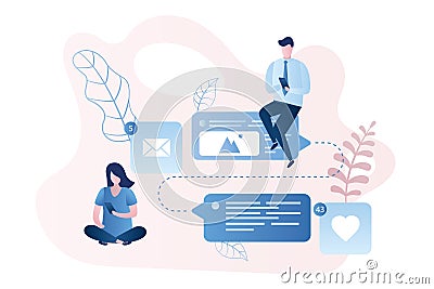 People with smart gadgets,online talking and chatting,social network Vector Illustration