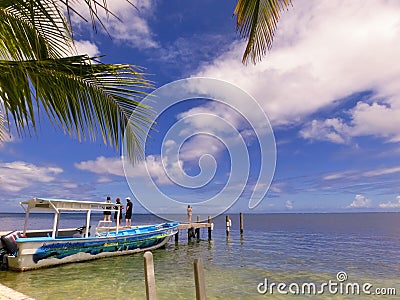 The people at snorkeling underwater and fishing tour by boat at the Caribbean Sea at Roatan, Honduras Editorial Stock Photo