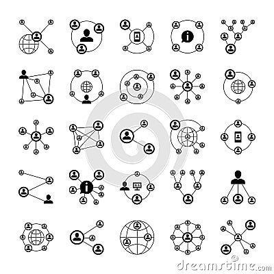 People socia networks, intranet relationship connection icons. Human cloud links vector isolated symbols Vector Illustration