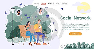 People social network communication landing page Vector Illustration