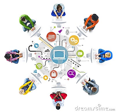 People Social Networking and Computer Network Concepts Stock Photo