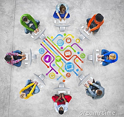 People Social Networking and Computer Network Concepts Stock Photo