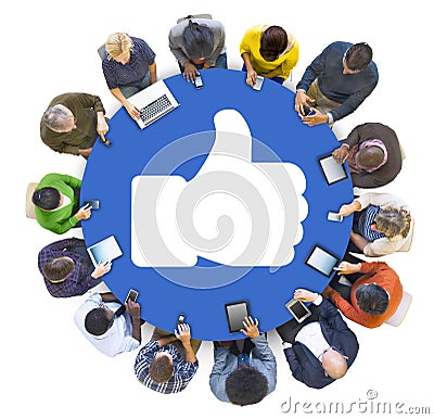 People Social Networking and Thumbs Up Symbol Stock Photo