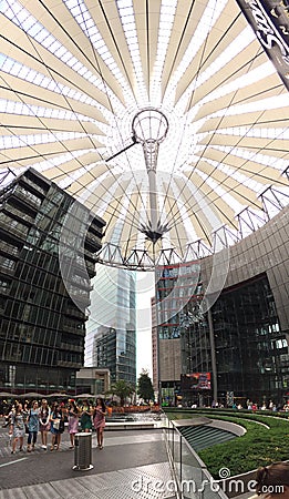 People at the Sony Center in Berlin Editorial Stock Photo