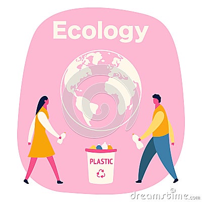 People sorting garbage trying to reach zero waste. Technology of ecological waste free journey focusing on landfill Vector Illustration