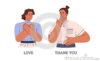 People speak sign language, flat vector illustration on white Vector Illustration