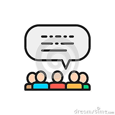 People with speech bubbles, feedback, opinion of people, reviews color line icon Vector Illustration