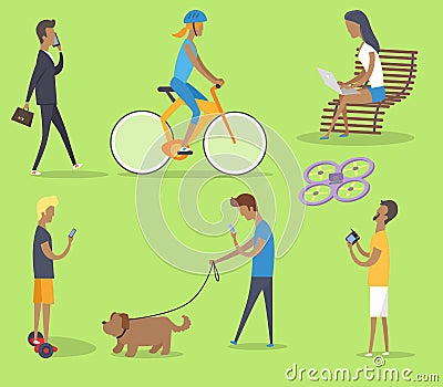 People Spending Free Summer Time In Park Poster Vector Illustration