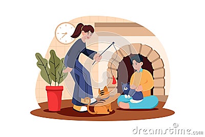 People Spending Time With Pet Vector Illustration