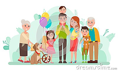 Family Day Mother Father Children Grandparents Vector Illustration