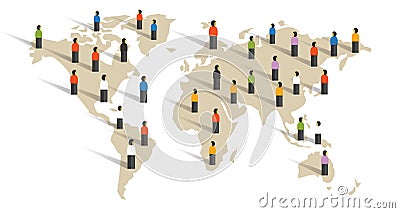 People spread across world map diversity around the world population community Vector Illustration