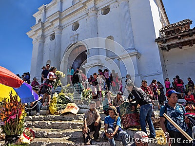 People on the Stairs of the Church Santo Tomas, Chichicastenango, Guatemala Editorial Stock Photo