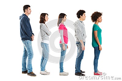 People Standing In A Row Stock Photo