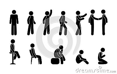 People are standing and sitting, waving hands, praying, man illustration, human silhouettes on a white background Vector Illustration