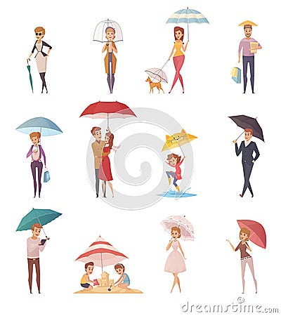 People Standing Under Umbrella Vector Illustration