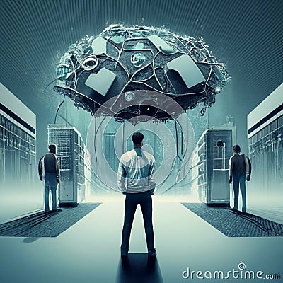 One in front of the storage computers, generated by artificial intelligence Stock Photo