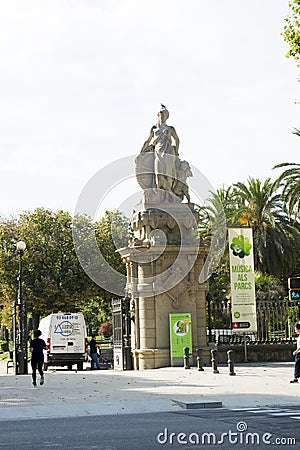 On street of Barcelona and park Editorial Stock Photo
