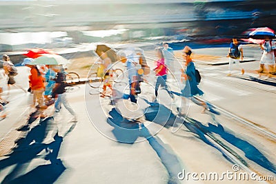 People on the street during sunset - Abstract Expressionism Impressionism Photography to decor Stock Photo