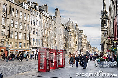 People Strolling along the Royal Mile in Edinburgh on a Cloudy Day Editorial Stock Photo