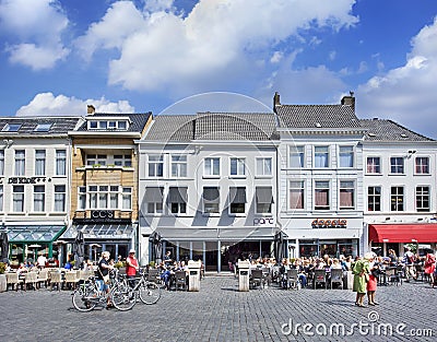 People at sunny terrace on a square, Breda, netherlands Editorial Stock Photo