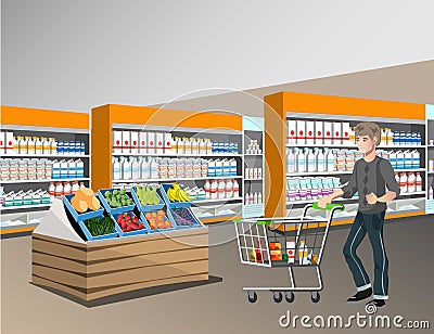 People in supermarket interior design. Vector Illustration