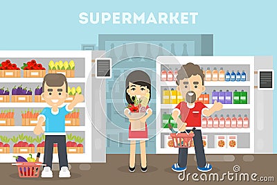 People at the supermarket. Vector Illustration