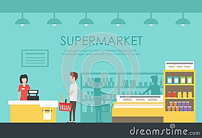 People in supermarket. Vector flat illustration. Grocery store Vector Illustration