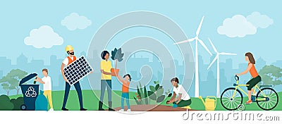 People and sustainable eco-friendly lifestyle Vector Illustration