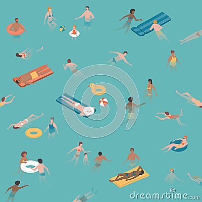 People swimming and diving in the sea Vector Illustration