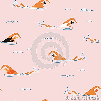 People swimming in the ocean seamless pattern. Vector Illustration