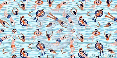 People swimming and rests in the sea. Vector Illustration