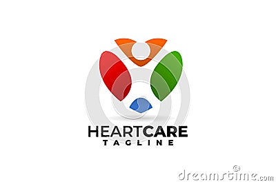 People symbol inside a heart shape. medical unique logo for clinic, hospital or pharmaceutical Vector Illustration