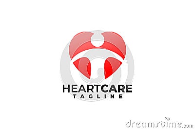 People symbol inside a heart shape. medical unique logo for clinic, hospital or pharmaceutical Vector Illustration