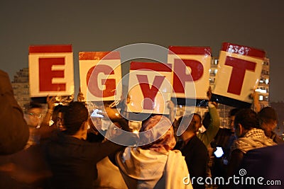 People protesting in Tahrir Square Editorial Stock Photo