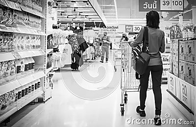 People take a cart shopping in Supermarket at Sukhumvit road Onnut Prakanong Bangkok Thailand Editorial Stock Photo