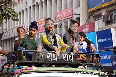 People taking part in car procession during Guru Nanak Gurpurab Editorial Stock Photo
