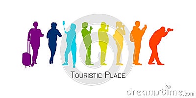 People taking photo, colorful silhouette characters for your design Vector Illustration