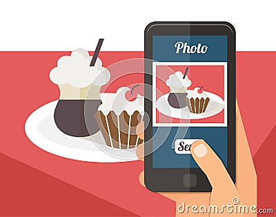 People taking photo of their food Vector Illustration