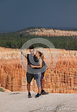 People taking selfie in Bryce Canyon, Utah, USA Editorial Stock Photo